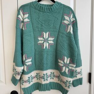 VTG Cynthia J Teal Snowflake Chunky Sweater 2X